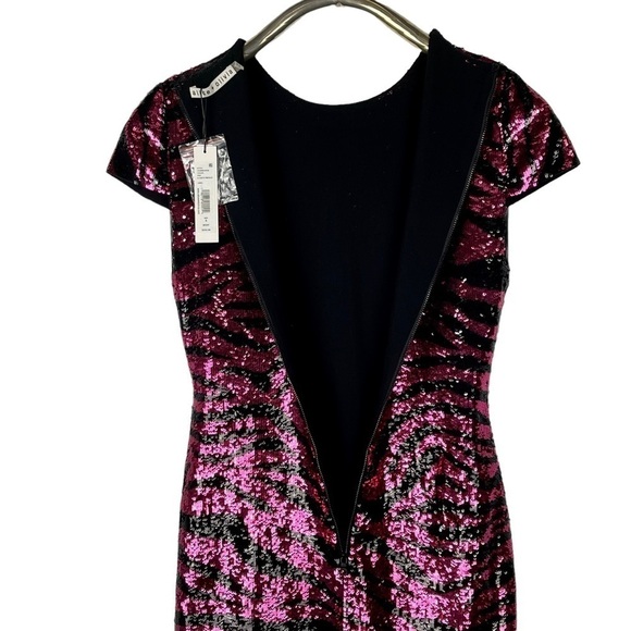 ALICE + OLIVIA NAT ZEBRA TIGER BLACK PINK SEQUINED STRETCH SHEATH MINI DRESS - Picture 13 of 17